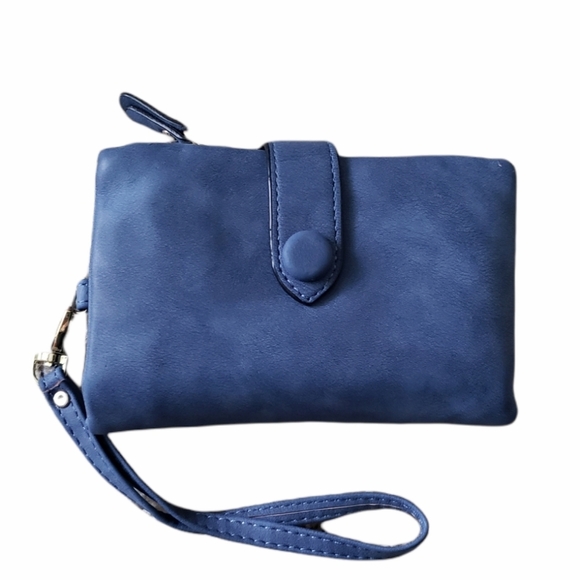 Handbags - Blue Faux Leather Snap Wallet Wristlet